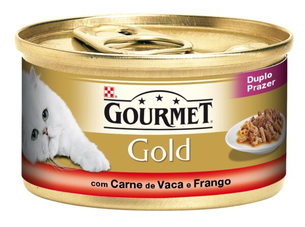 PU GOLD DUPLO PRAZER CARNE DE VACA + FRANGO 85 GR - Alimentação Humida para gatos - Purina Gold